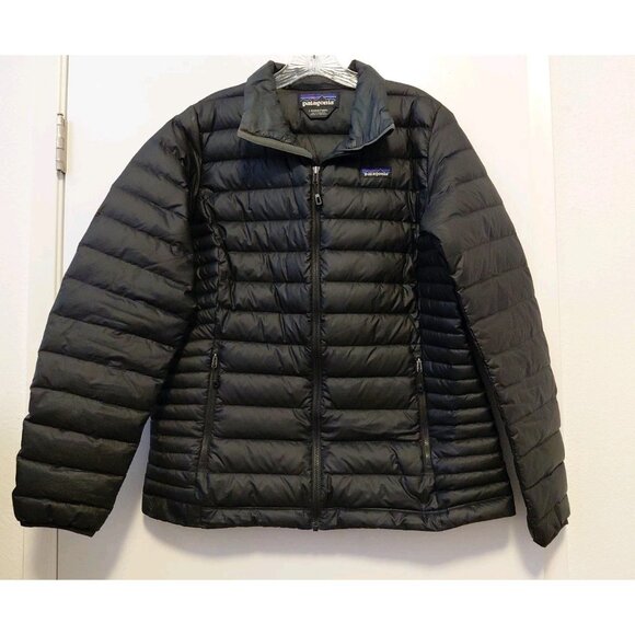 Patagonia Women's Down Puffer Jacket Large Black Packable - Picture 1 of 10